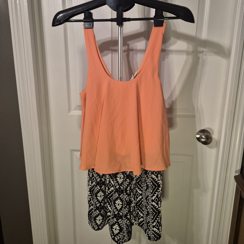 Love Blossoms Orange Skort Romper With Black And White Bottom-Medium